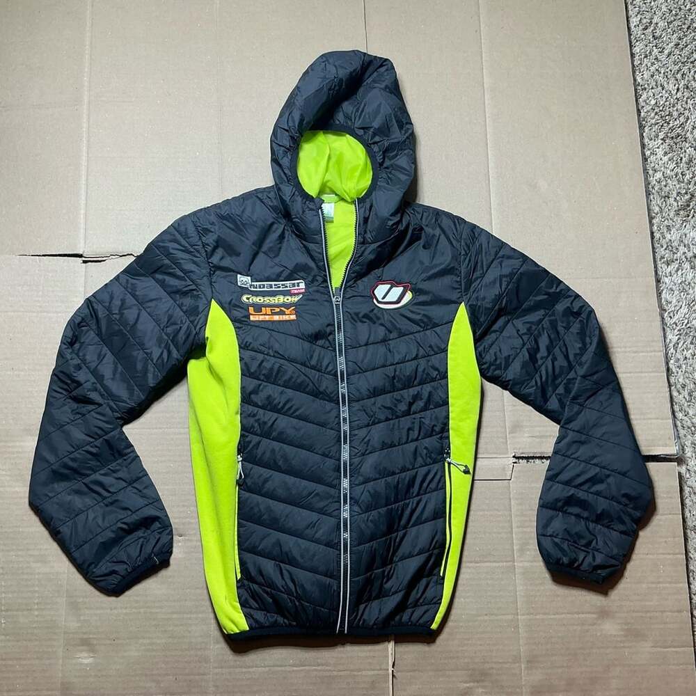 Crossbow Upy Lift Bike Team Sponsors Black and Lime Green Puffer Jacket MEN’s S